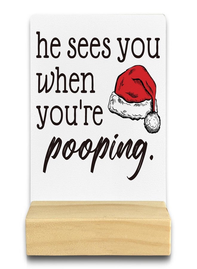 QASHWEY Funny Christmas Bathroom Decorations, Christmas Bathroom Decorations, Xmas Washroom Restroom Decor, He Sees You When You're Sign Table Decor for GuestBathroom Toilet - Image 1